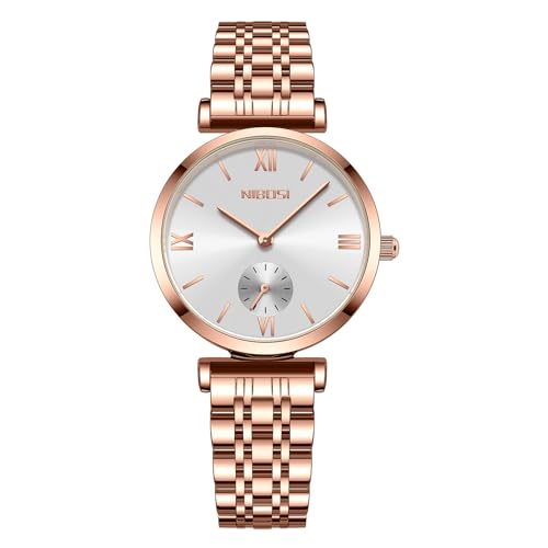 NIBOSI Damen-Armbanduhr Damenuhr Analog grünes Zifferblatt Armbanduhr für Damen luxuriös Diamant Roségold Edelstahl Quadratuhr Mädchen Schmuckarmband von NIBOSI