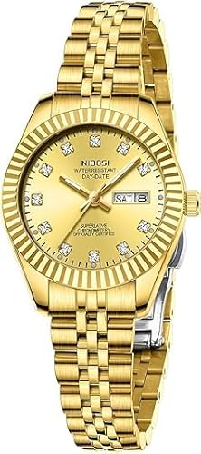 NIBOSI Damen Uhren Analog Quarz Edelstahl Zifferblatt mit Tag Datum Leuchtend Wasserdicht Zierlich Klassisch Luxus Diamant Elegantes Kleid Damenuhr für kleine Handgelenke von NIBOSI
