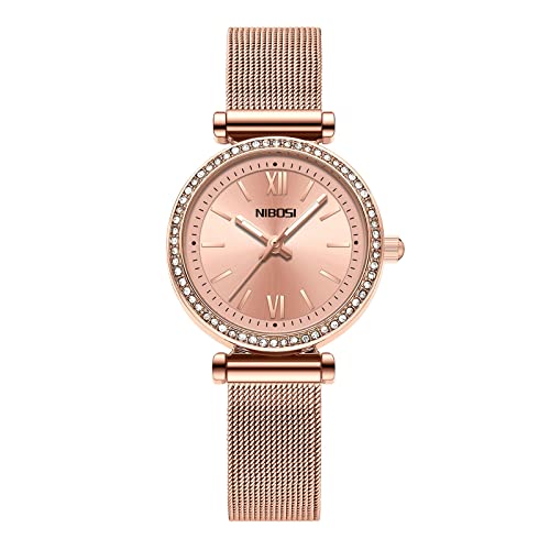 NIBOSI Damenuhr Analog Grünes Zifferblatt Armbanduhren für Frauen Fahion Rose Gold Diamant Kleid Damenuhren Mädchen Armband von NIBOSI