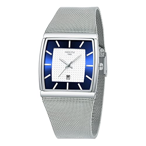 NIBOSI Herren Armbanduhr Herrenuhren luxuriös militärisch wasserdicht Quarz analog quadratisch Armbanduhr für Männer mit Edelstahl Mesh Armband Datumskalender von NIBOSI