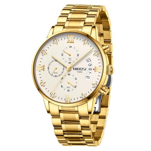 NIBOSI Herrenuhr Herrenuhren Armbanduhr Herren Analog Quarz Chronographen Wasserdicht Mode Lässig Business Herrenuhr mit Kalender Edelstahlarmband Geschenk für Männer von NIBOSI