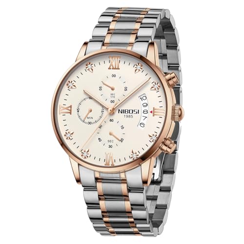NIBOSI Herrenuhr Herrenuhren Armbanduhr Herren Analog Quarz Chronographen Wasserdicht Mode Lässig Business Herrenuhr mit Kalender Edelstahlarmband Geschenk für Männer von NIBOSI