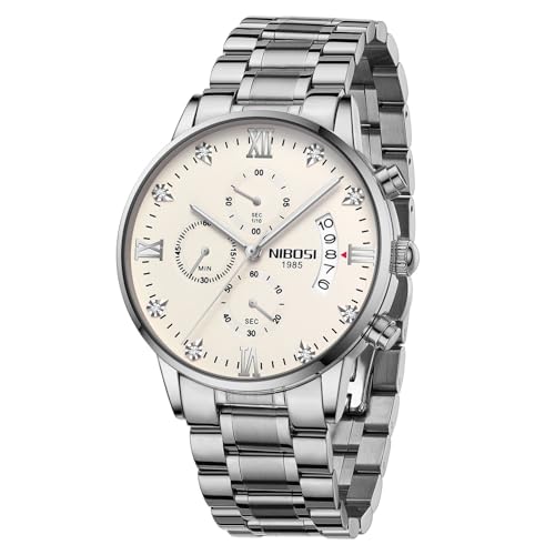 NIBOSI Herrenuhr Herrenuhren Armbanduhr Herren Analog Quarz Chronographen Wasserdicht Mode Lässig Business Herrenuhr mit Kalender Edelstahlarmband Geschenk für Männer von NIBOSI