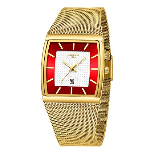 NIBOSI Herren Armbanduhr Herrenuhren luxuriös militärisch wasserdicht Quarz analog quadratisch Armbanduhr für Männer mit Edelstahl Mesh Armband Datumskalender von NIBOSI