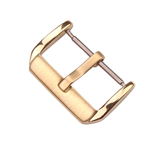 NIBOTT 16mm bis 22mm Uhr Schnalle mittleren gebürsteten Edelstahl-Armbandbändern Gürtelverschluss Silbergold schwarzes Lederbanduhr Zubehör (Color : Gold, Size : 18mm) von NIBOTT