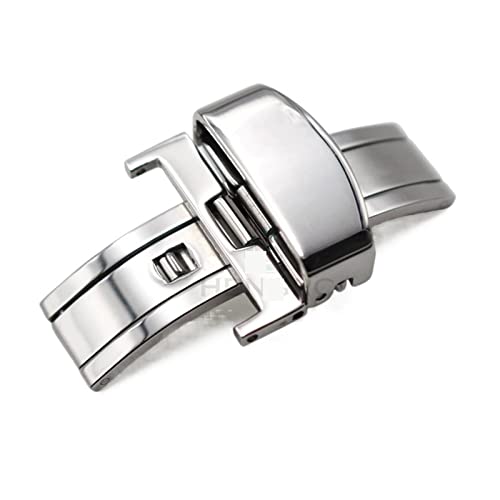 NIBOTT 18mm 20mm 22mm 24mm Metall Uhrenarmband Schnalle Silber poliert 316L Edelstahlbereitstellung Verschlussverschlussband Zubehör (Color : Silver, Size : 18mm) von NIBOTT
