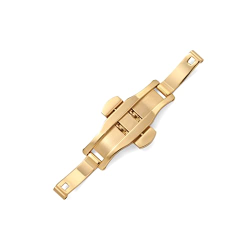 NIBOTT 19mm 21mm 23mm 25mm 27mm Uhr Band Schmetterlingsbereitstellung Schnalle Automatische Doppelklick Edelstahl-Schließer Metall Zubehör (Color : Gold, Size : 21mm) von NIBOTT