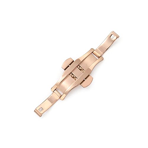 NIBOTT 19mm 21mm 23mm 25mm 27mm Uhr Band Schmetterlingsbereitstellung Schnalle Automatische Doppelklick Edelstahl-Schließer Metall Zubehör (Color : Rose Gold, Size : 21mm) von NIBOTT