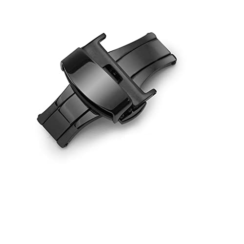 NIBOTT 316L Edelstahl Schmetterlingsschnalle Doppel-Druckknopf Faltuhr Schnalle for Watchstrap 12mm 16mm 18mm 20mm 22mm (Color : Black, Size : 24mm) von NIBOTT