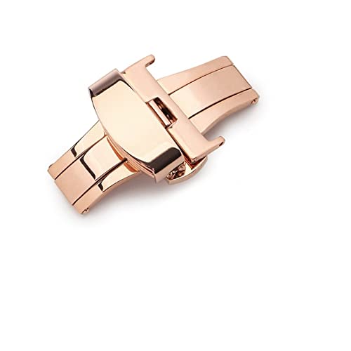 NIBOTT 316L Edelstahl Schmetterlingsschnalle Doppel-Druckknopf Faltuhr Schnalle for Watchstrap 12mm 16mm 18mm 20mm 22mm (Color : Rose gold, Size : 16mm) von NIBOTT