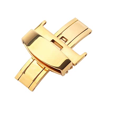 NIBOTT 316L Metall Edelstahl Doppelpresse Schmetterlingsschnalle 14 16 18 20 22 24mm Universal Watch Schnalle Fit for Tissot Fit for Armani Grad (Color : 14mm Gold) von NIBOTT