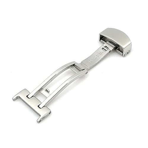 NIBOTT Edelstahl Schmetterlingsbereitstellung Schnalle for Uhrband 14mm 16mm 18mm 20mm 22mm Metall Solid Falt Tasten Verschluss Zubehör (Color : Silver, Size : 14mm) von NIBOTT