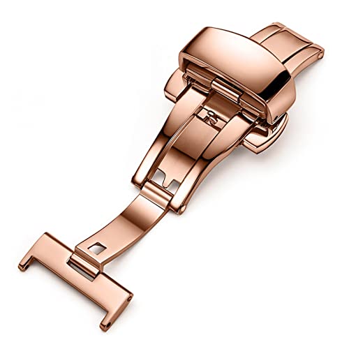 NIBOTT Edelstahlschnalle for Uhrenband 12mm 14mm 16mm 18mm 20mm 22mm Schmetterlingsbereitstellungsverschluss Automatische doppelte Druckknopf (Color : Rose gold, Size : 14mm) von NIBOTT