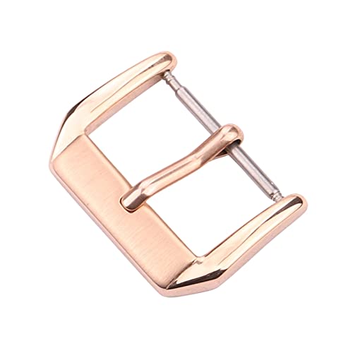 NIBOTT Mittel gebürstete edelstahl uhr pin schnalle 16mm 18mm 20mm 22mm silbergold schwarzes leder uhrband richtung verriegelung zubehör (Color : Rose Gold, Size : 22mm) von NIBOTT