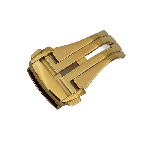NIBOTT Polierte Edelstahl-Bereitstellungsuhr-Taste-Knopf-Schnalle-Silber-Uhr-Bandband-Klappschliff-Verschlusskoffer for (Color : Gold, Size : 18mm) von NIBOTT