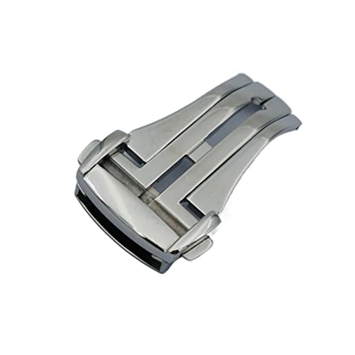 NIBOTT Polierte Edelstahl-Bereitstellungsuhr-Taste-Knopf-Schnalle-Silber-Uhr-Bandband-Klappschliff-Verschlusskoffer for (Color : Silver, Size : 18mm) von NIBOTT