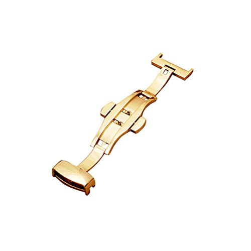 NIBOTT T01 Automatische Doppelklick-Schmetterlingsschnalle-Uhr-Push-Taste Falten-Bereitstellungs-Verschluss Silber Armbandband 12-24mm (Color : Gold, Size : 10mm) von NIBOTT
