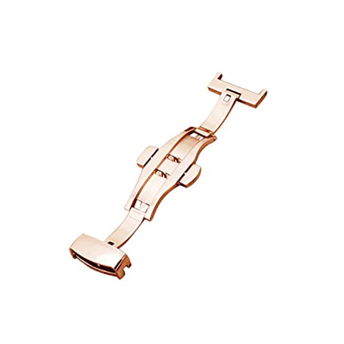 NIBOTT T01 Automatische Doppelklick-Schmetterlingsschnalle-Uhr-Push-Taste Falten-Bereitstellungs-Verschluss Silber Armbandband 12-24mm (Color : Rose gold, Size : 10mm) von NIBOTT