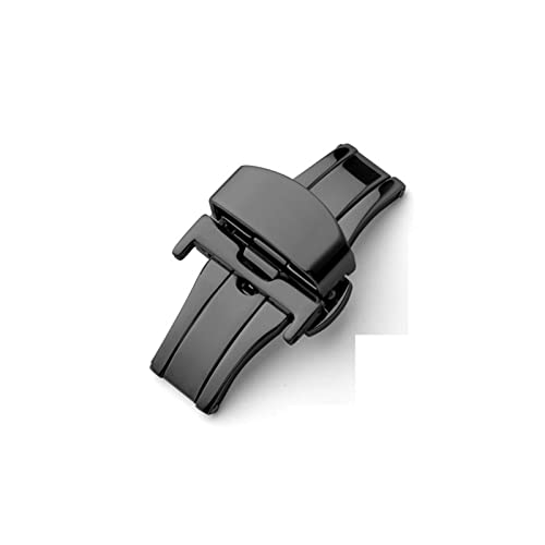NIBOTT T02 316L. Halbautomatischer Doppelklick-Schmetterlingsschnalle-Uhr Push-Taste Falten-Bereitstellungs-Verschluss Silber Armbandband 12-24mm (Color : Black, Size : 10mm) von NIBOTT