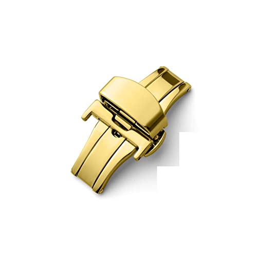NIBOTT T02 316L. Halbautomatischer Doppelklick-Schmetterlingsschnalle-Uhr Push-Taste Falten-Bereitstellungs-Verschluss Silber Armbandband 12-24mm (Color : Gold, Size : 14mm) von NIBOTT