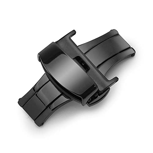 NIBOTT T02 Automatisches Doppelklick-Schmetterlingsschnalle-Uhr-Push-Tasten-Falten-Bereitstellungs-Verschluss Silber-Armbanduhr-Klammer 12-24mm(Black,10mm) von NIBOTT