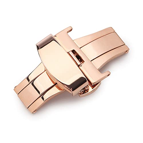 NIBOTT T02 Automatisches Doppelklick-Schmetterlingsschnalle-Uhr-Push-Tasten-Falten-Bereitstellungs-Verschluss Silber-Armbanduhr-Klammer 12-24mm (Color : Rose gold, Size : 10mm) von NIBOTT
