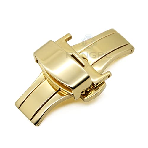 NIBOTT Uhrenarmbandschnalle 16 18 20 22 24mm 316L Edelstahl Silber Black Watchbands Gurt Doppel Push-Implementierungsverschluss (Color : Gold, Size : 20mm) von NIBOTT