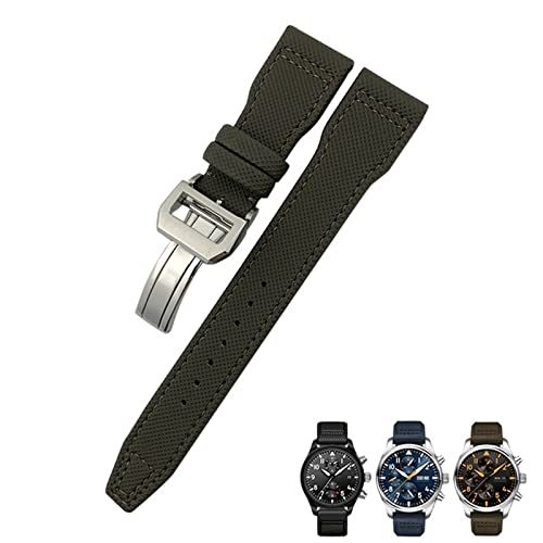 NIBYQ 20 mm, 21 mm, 22 mm, Nylon-Uhrenarmband aus Kalbsleder, passend für IWC Big Pilot IW377714 Mark18 Spitfire, Nylon-Echtlederarmband, 21 mm, Achat von NIBYQ