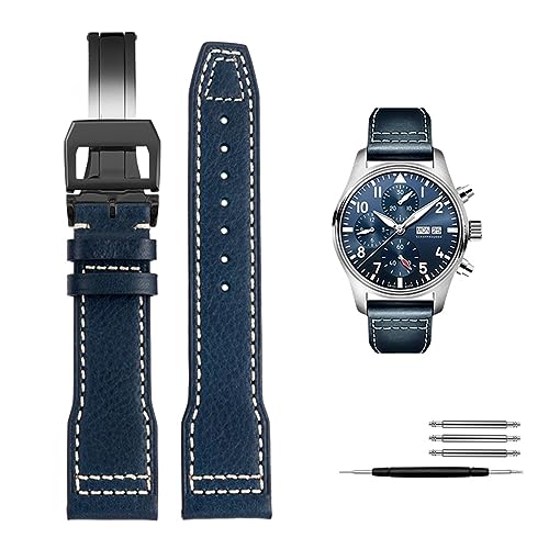 NIBYQ 20 mm / 21 mm italienisches Echtleder-Armband für IWC Big Pilot Spitfire Uhr, Rindsleder, Schwarz / Braun / Blau, 21 mm, Achat von NIBYQ