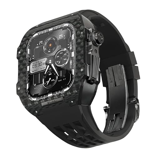 NIBYQ Fluororubber Uhrenarmband, Karbonfaser-Lünette für Apple Watch 8/7/6/5/4/SE, Karbonfaser, luxuriöses Uhrenarmband, kompatibel mit iWatch Serie 44/45 mm, mit Werkzeug, 44mm, Achat von NIBYQ