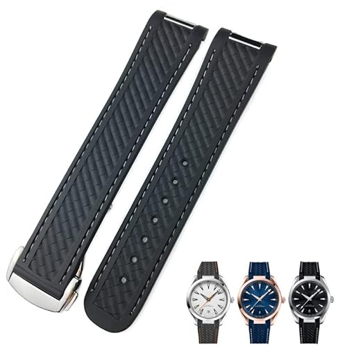 NIBYQ Gummi-Uhrenarmband mit gebogenem Ende, 20 mm, passend für Omega Seamaster 300 AT150 Aqua Terra 8900 Speedmaster Silikon-Uhrenarmband, 20 mm, Achat von NIBYQ