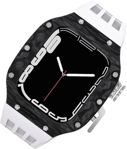 NIBYQ Karbonfaser-Gehäuse, Fluorkautschuk-Armband, Mod-Kit, für Apple Watch Serie 8/7/6/5/4/SE, RM-Stil, Titan-Lünette, Gummiband, für iWatch 45 mm, 44 mm Ersatz, 45 mm, Achat von NIBYQ