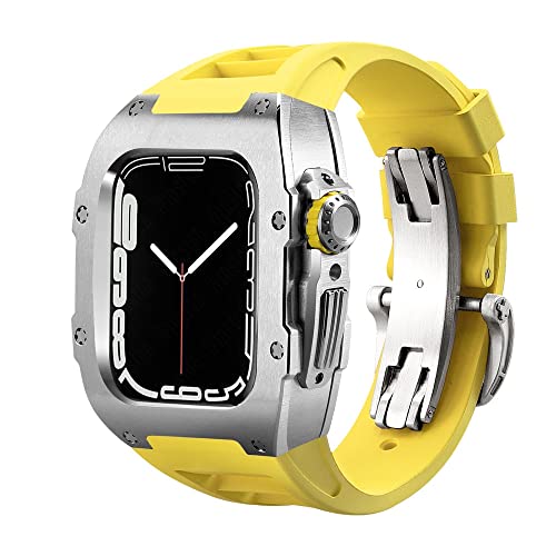 NIBYQ Luxus-Modifikationsset für Apple Watch Serie 8, 7, Silikonband, Metallhülle für iWatch SE 6, 5, 4, Herren, Gummi-Handgelenkband, 44 mm, 45 mm, 44mm For 6/5/4/SE, Achat von NIBYQ