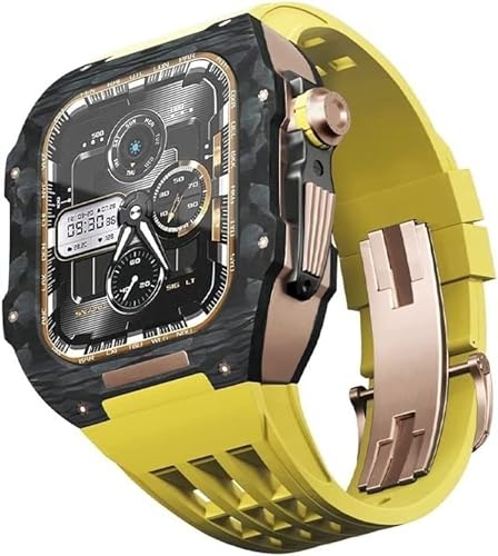 NIBYQ Mod Kit Kohlefaser-Schutzhülle für Apple Watch Serie 8, 7, 6, 5, 4, 3 SE, Metallgehäuse, Fluorkautschuk-Armband mit Verschluss für Herrenuhren, Zubehör, 45 mm, Achat von NIBYQ