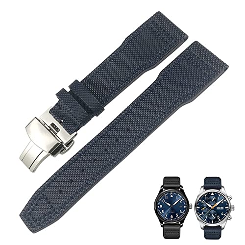 NIBYQ Uhrenarmband, 21 mm, 20 mm, Nylon, Kalbsleder, Schwarz / Blau / Grün, passend für IWC IW377714 MARK18 Pilot Stop Gun Lederarmbänder, 20mm black clasp, Achat von NIBYQ