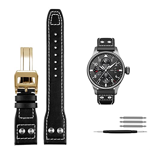 NIBYQ Uhrenarmband aus echtem Leder für IWC Big Pilot Spitfire, Rindsleder, Faltschnalle, 21 mm, 22 mm, 22 mm, Achat von NIBYQ