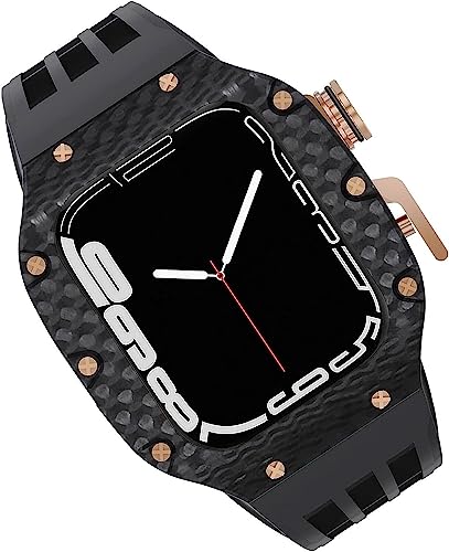 NIBYQ Uhrengehäuse aus Karbonfaser, Fluorkautschuk-Armband, für Apple Watch 44 mm, 45 mm, 49 mm, Titan-Metallrahmen, Stoßstange, Sport, wasserdichte Armbänder, Verschluss aus 316L-Edelstahl, für von NIBYQ