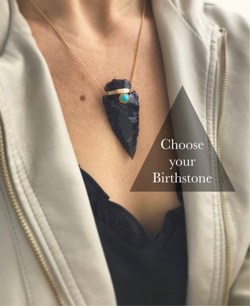 Benutzerdefinierte Geburtsstein Royal Obsidian Pfeilspitze Halskette | Unisex Erdung Schmuck Geschenk Für Sie Und Ihn Silberne Pfeilspitzen-Halskette von NICCOLETTI