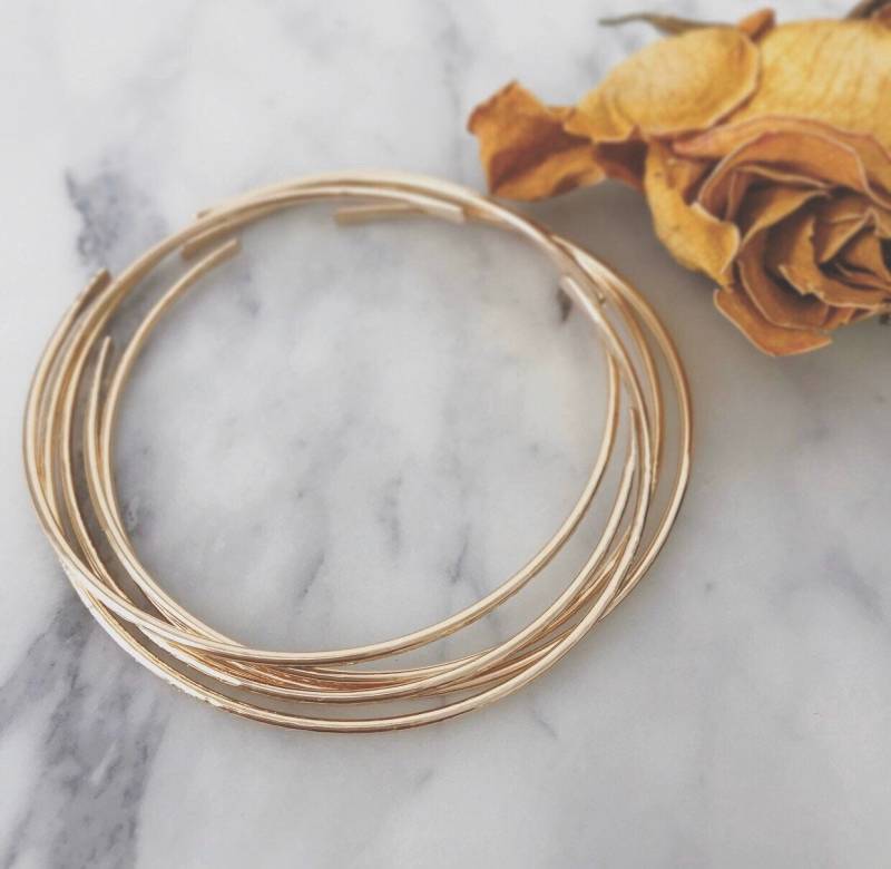 Der Offene Armreif - 14K Gelb- Und Roségold Gefüllt, Sterlingsilber Gehämmertes Stapelarmband von NICCOLETTI