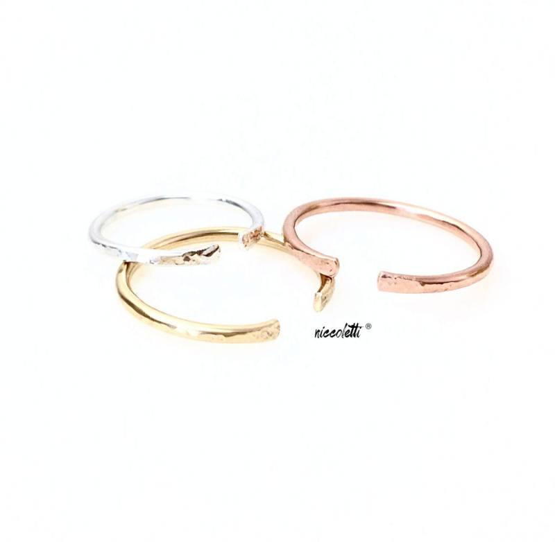 Schmaler Armreif | Strukturierter Offener Manschettenring Aus Sterlingsilber Verstellbarer Midi Ring Moderner Hufeisen Rosegold Gefüllte Stapelringe von NICCOLETTI