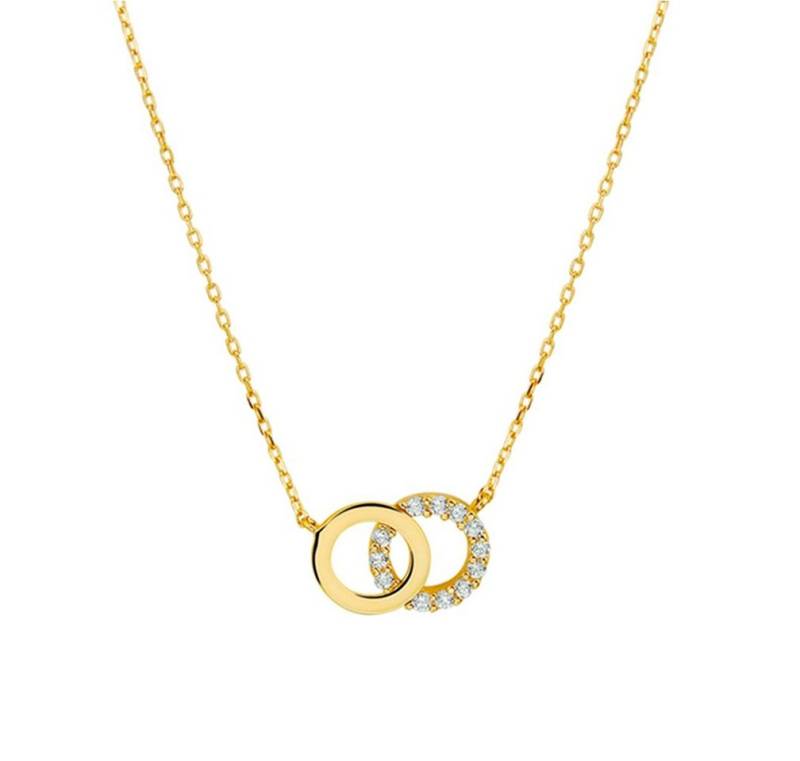 NICEANDnoble Collier 585er Gelbgold 14 kt. Collier Ankerkette zwei Ringe Zirkonia, verstellbare Ankerkette von NICEANDnoble