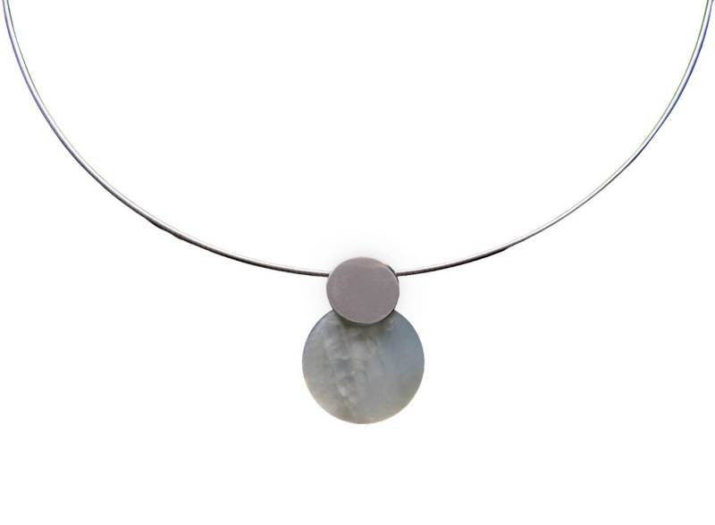 NICEANDnoble Collier 925er Silber Collier Omegareifen mit Anhäger Silber und Perlmutt von NICEANDnoble