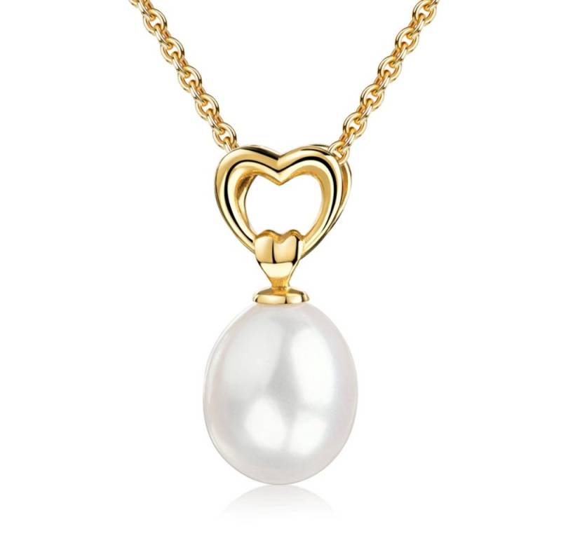 NICEANDnoble Kette mit Anhänger 925er Silber Ankerkette mit Süßwasserperle, vergoldet von NICEANDnoble