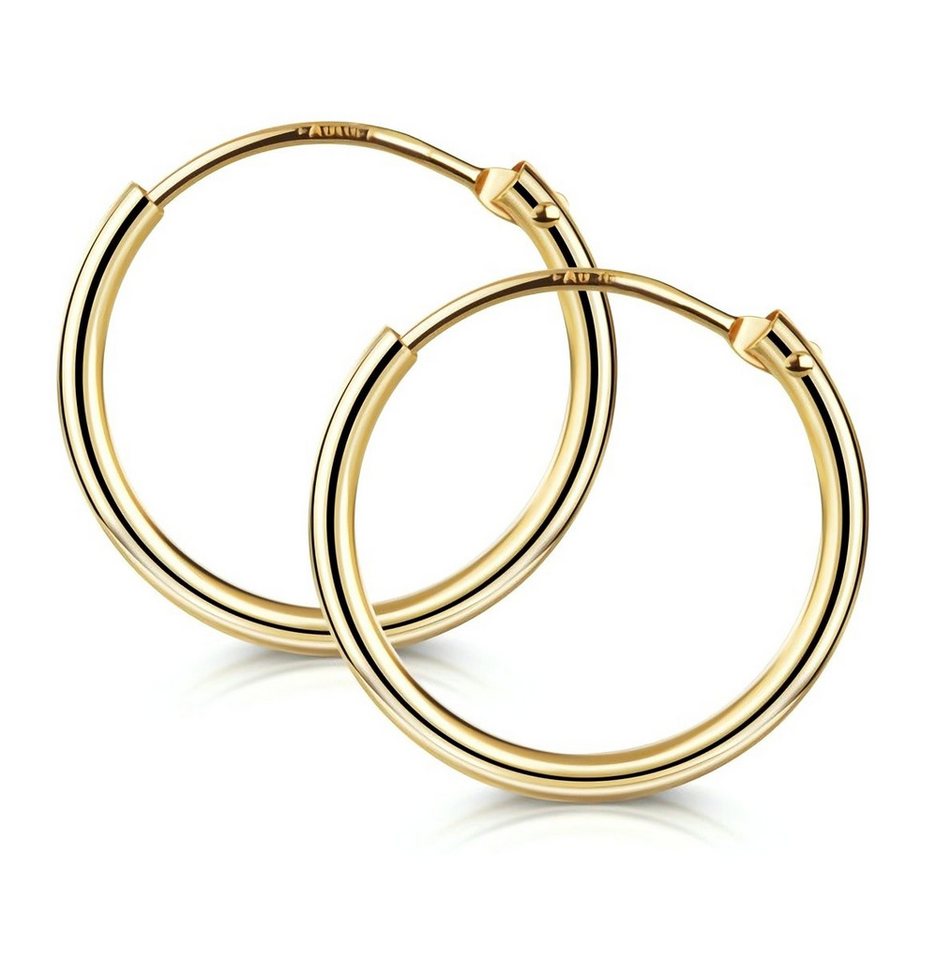 NICEANDnoble Paar Creolen 585er Gelbgold Creolen Rundrohrcreolen 15 mm von NICEANDnoble