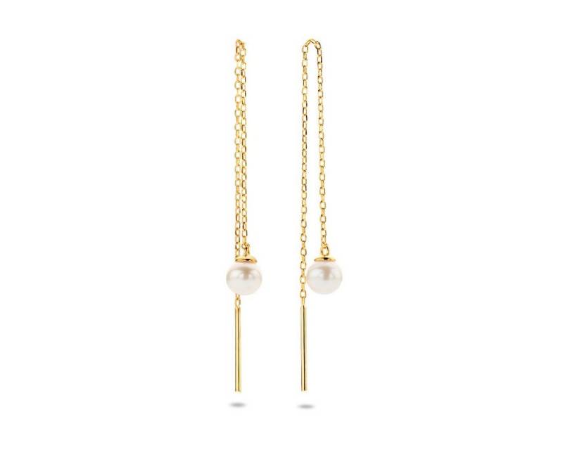 NICEANDnoble Paar Ohrhänger 585er Gelbgold Durchzieher mit Süßwasserperle, Süßwasserperlen von NICEANDnoble