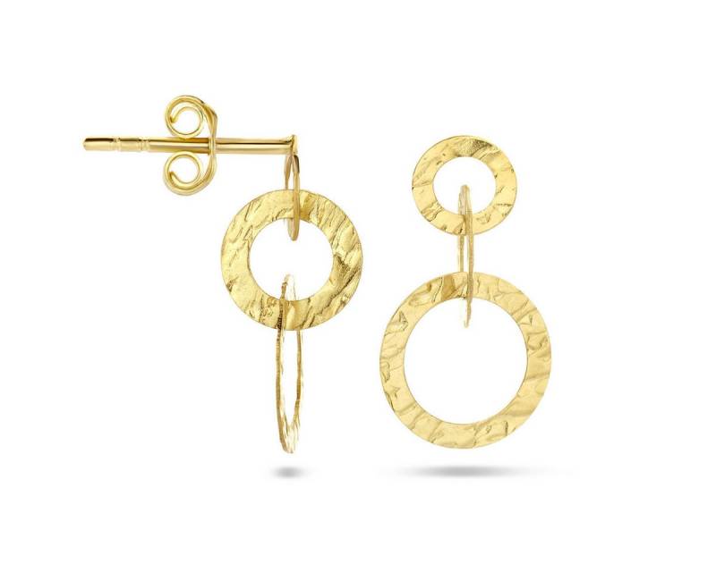 NICEANDnoble Paar Ohrhänger 585er Gelbgold Ohrhänger drei Ringe, strukturiert, strukturierte Oberfläche von NICEANDnoble