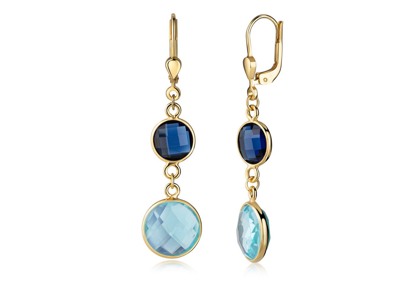 NICEANDnoble Paar Ohrhänger 925er Silber 3 Milliemes vergoldet mit Quarz in Swiss London Blue, beweglich von NICEANDnoble