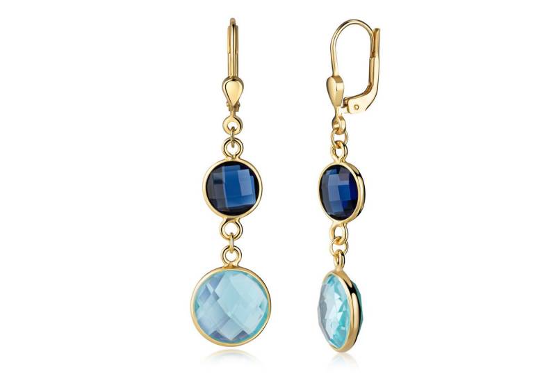 NICEANDnoble Paar Ohrhänger 925er Silber 3 Milliemes vergoldet mit Quarz in Swiss London Blue, beweglich von NICEANDnoble