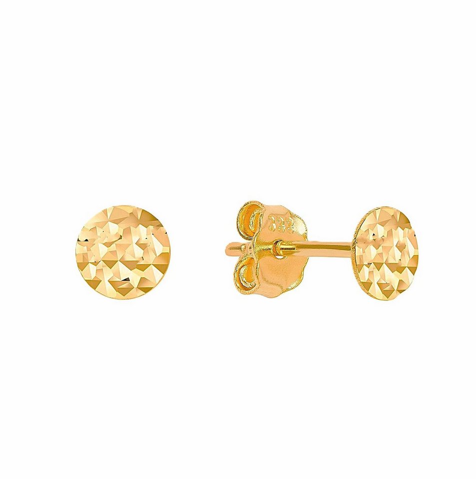 NICEANDnoble Paar Ohrstecker 333er Gelbgold Ohrstecker Plättchen rund diamantiert, diamantierte Oberfläche von NICEANDnoble
