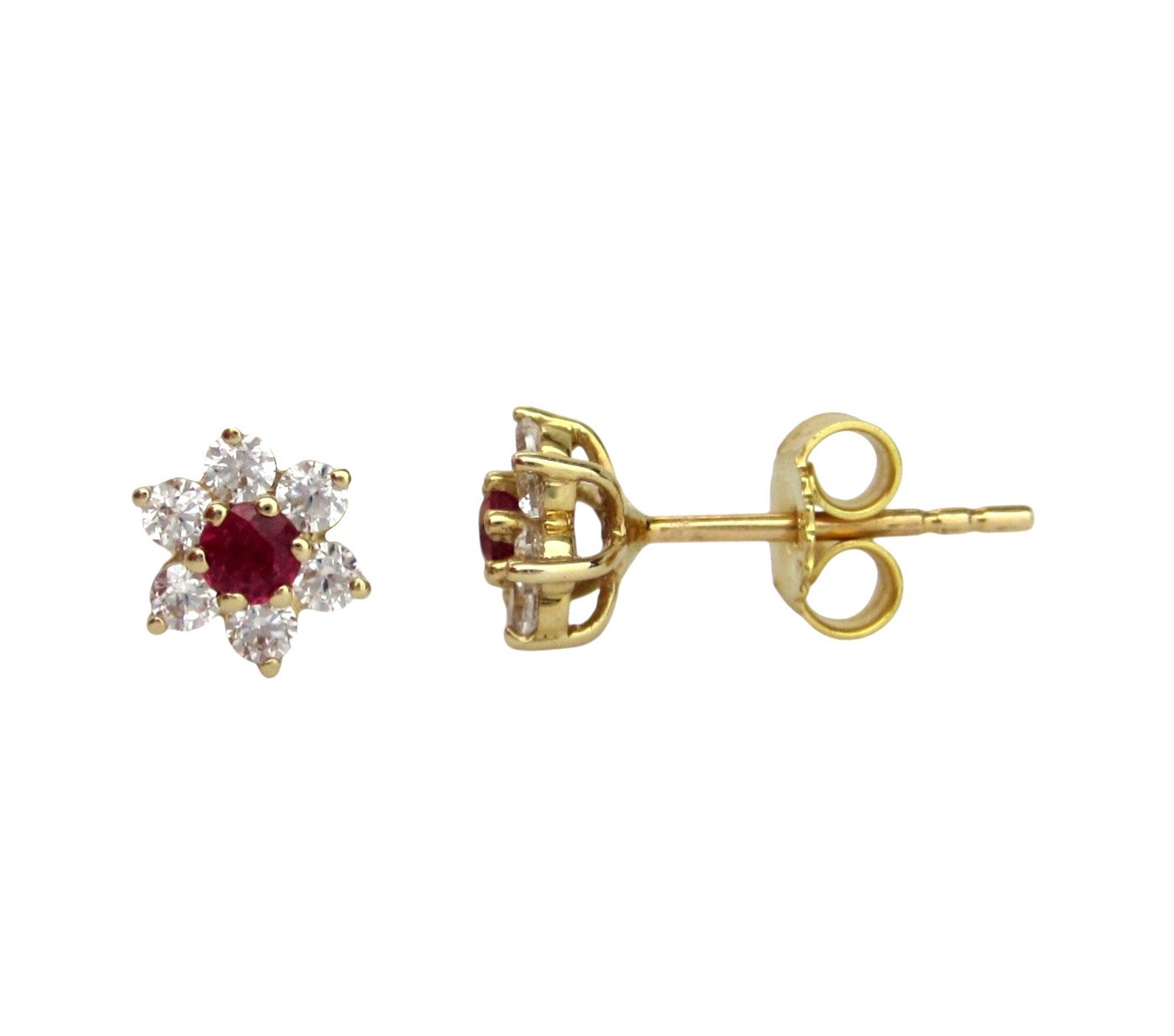 NICEANDnoble Paar Ohrstecker 585er Gelbgold Ohrstecker Blume mit Rubin, Festlicher Echtgold Ohrschmuck NICEANDnoble Paar Ohrstecker 585er Gelbgold Ohrstecker Blume mit Rubin, Festlicher Echtgold Ohrschmuck von NICEANDnoble